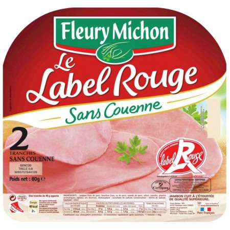 Jambon label rouge sans couenne 2 tranches